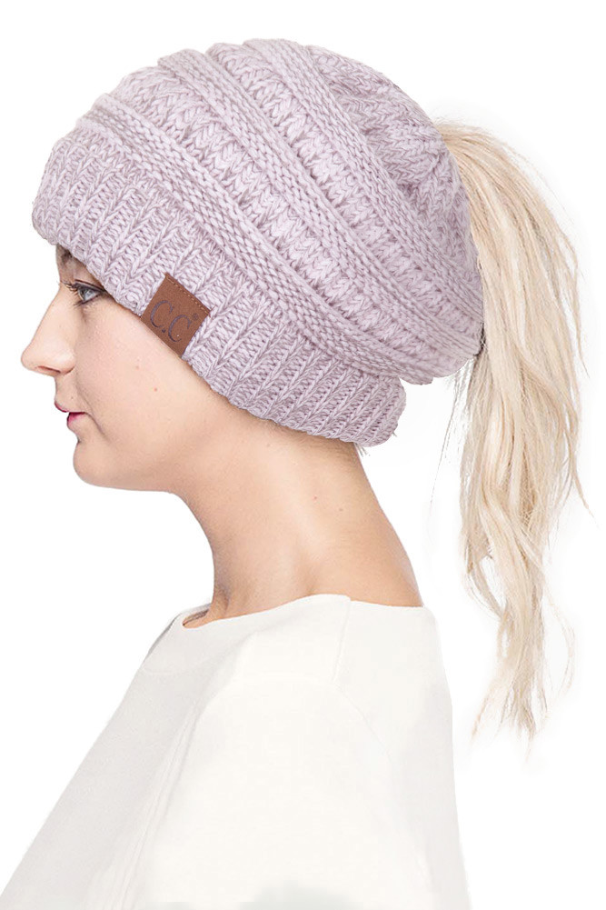 Women's Mix Color Knit Ponytail Messy Bun Beanie — beanie photo 7