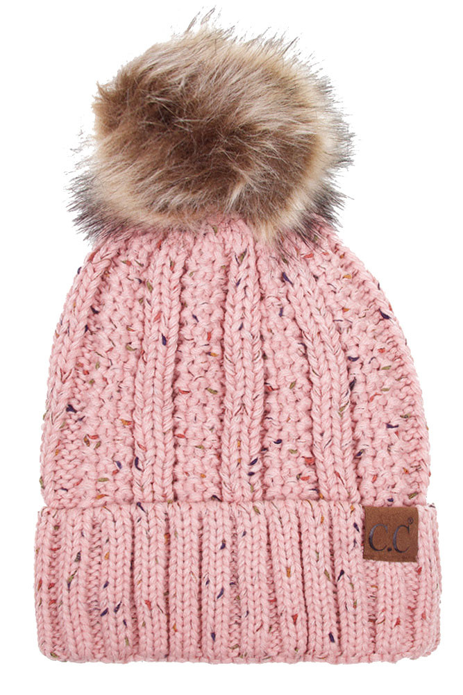 Women's Fuzzy Fleece Lining Knit Beanie with Pom — beanie photo 2