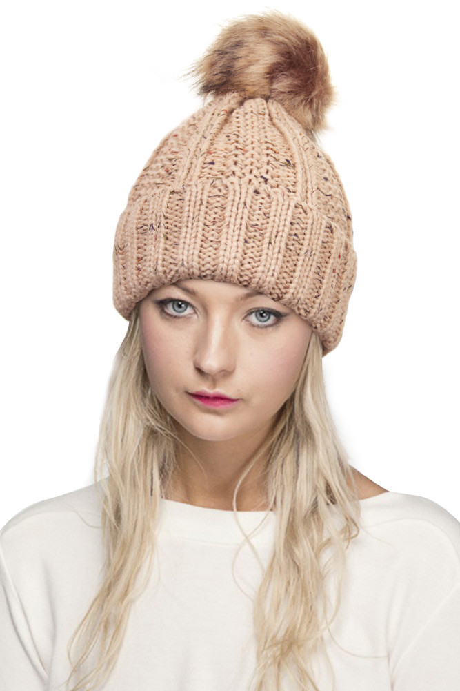 Women's Fuzzy Fleece Lining Knit Beanie with Pom — beanie photo 3