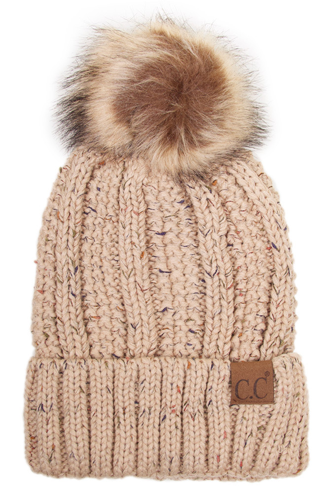 Women's Fuzzy Fleece Lining Knit Beanie with Pom — beanie photo 4