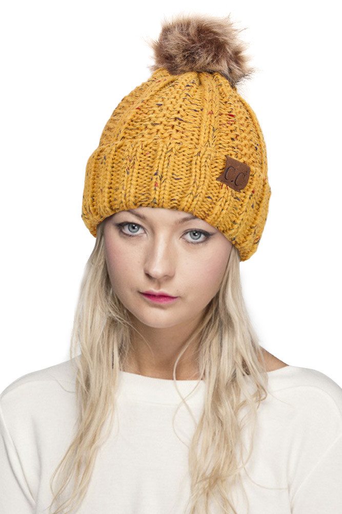 Women's Fuzzy Fleece Lining Knit Beanie with Pom — beanie photo 7