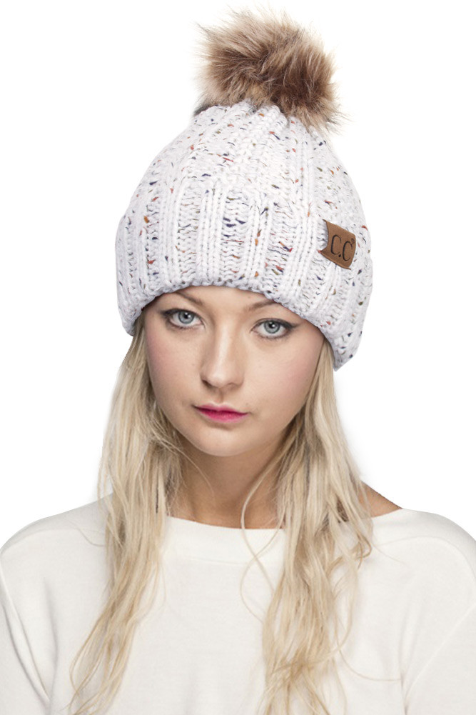 Women's Fuzzy Fleece Lining Knit Beanie with Pom — beanie photo 5
