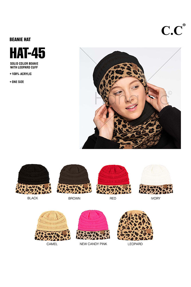 Women's Leopard Cuff Knit Beanie — beanie photo 2