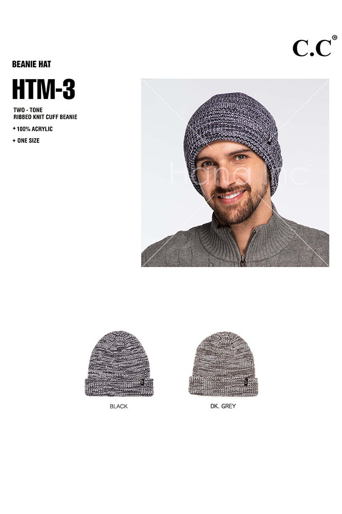 Unisex Two-Tone Ribbed Cuff Beanie — beanie photo 2