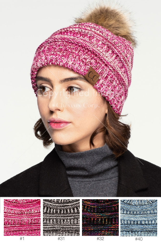 Women's Multi Tone Beanie with Pom by BURACQ