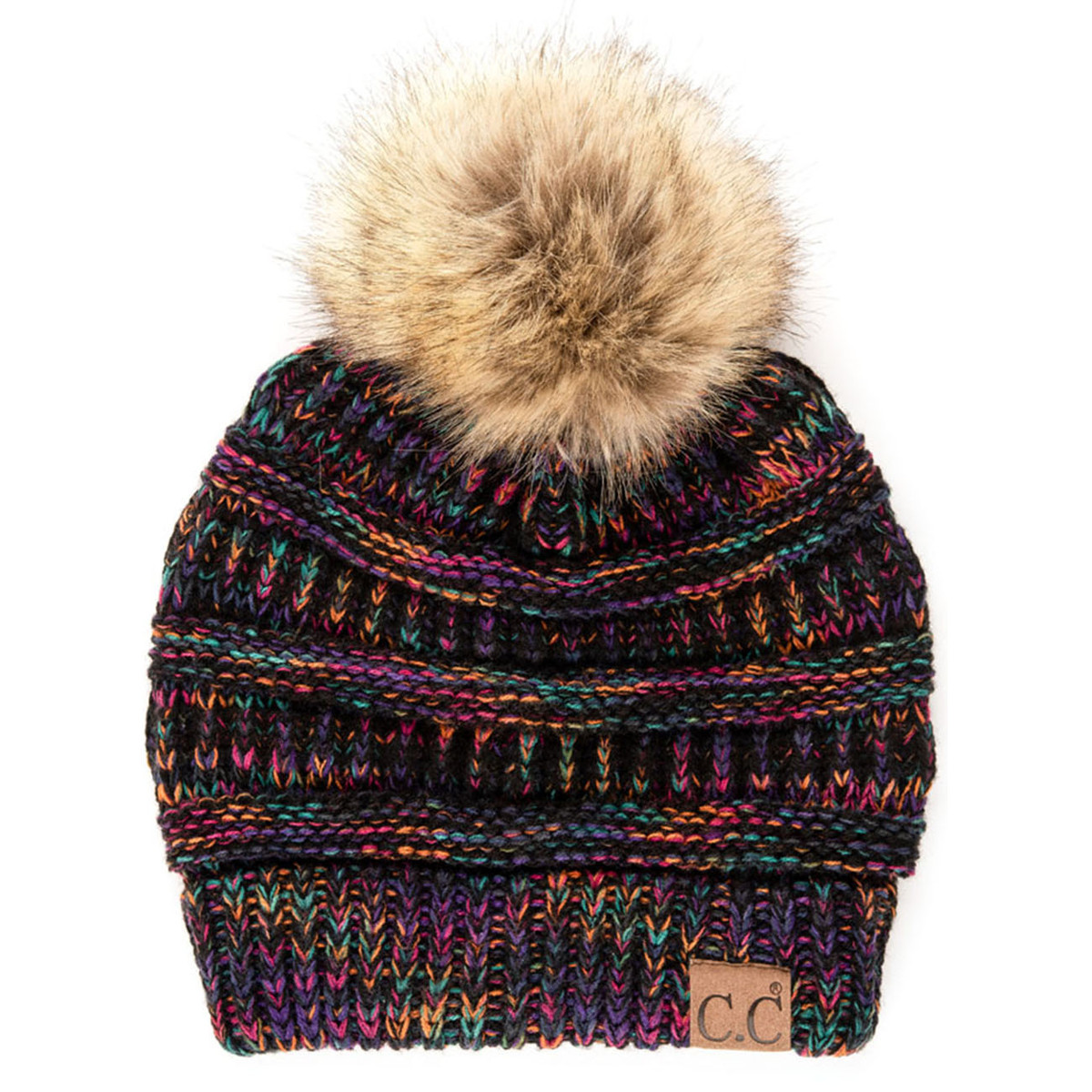 Women's Multi Tone Beanie with Pom — beanie photo 5