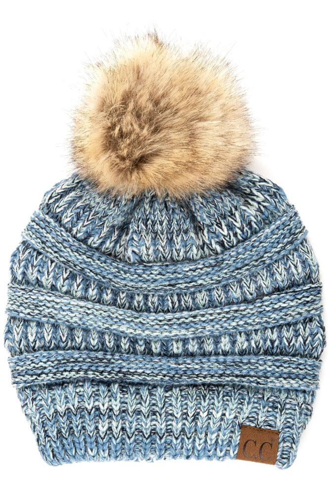 Women's Multi Tone Beanie with Pom — beanie photo 6