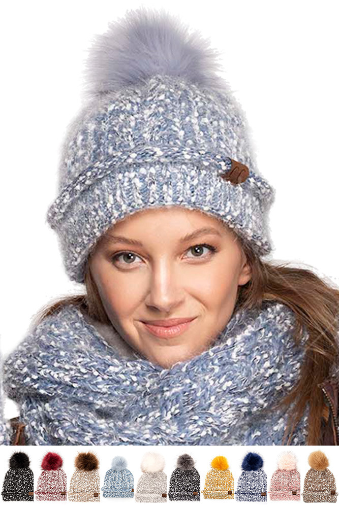 Women's Eyelash Confetti Yarn Knit Beanie with Pom by BURACQ