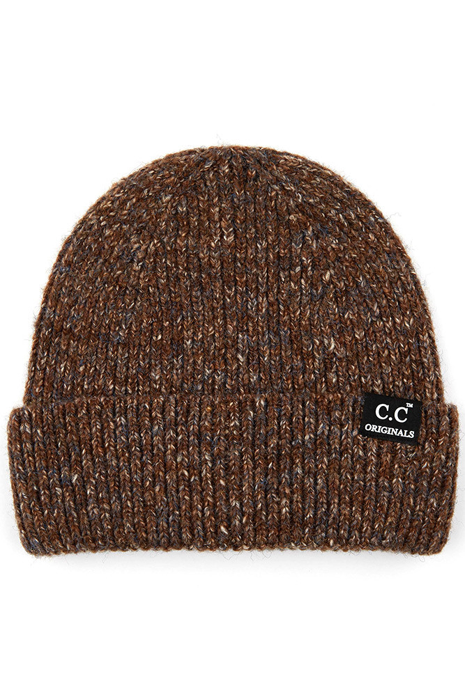 Women's Ribbed Wool Blend Beanie in Brown