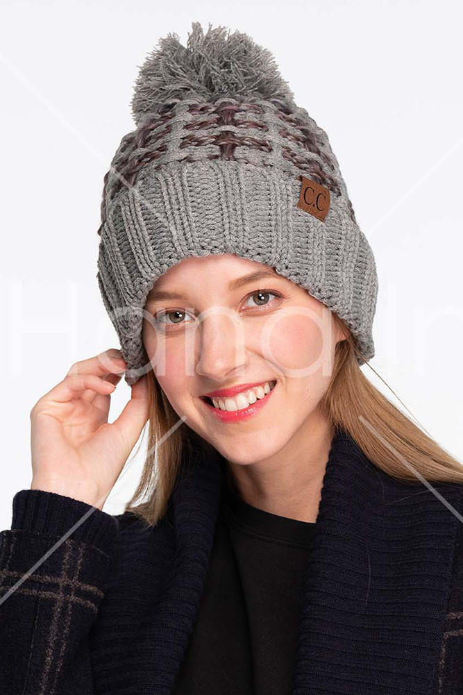 Women's Ombre Double Slipstitch Beanie with Pom — beanie photo 3