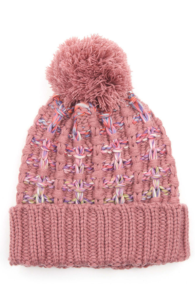 Women's Ombre Double Slipstitch Beanie with Pom in Mauve