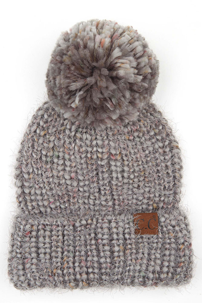 Women's Multicolor Feather Yarn Beanie with Pom — beanie photo 2