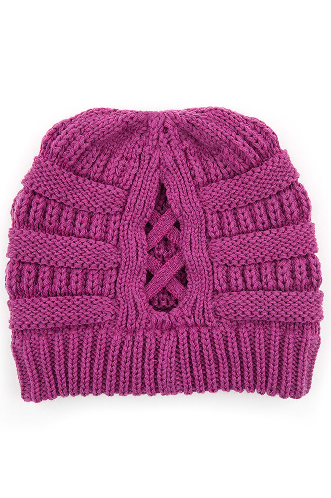 Women's Criss-Cross Ponytail Knit Beanie — beanie photo 8