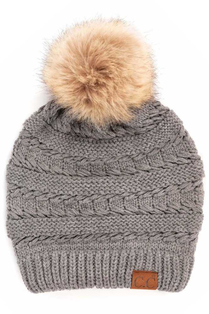 Women's Tilted Whip Stitch Slouch Beanie with Pom — beanie photo 3