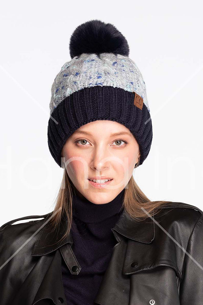 Women's Confetti Cable Knit Beanie with Pom — beanie photo 3