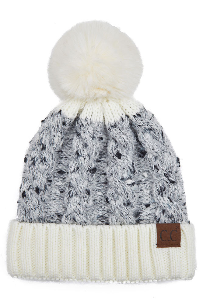 Women's Confetti Cable Knit Beanie with Pom — beanie photo 6
