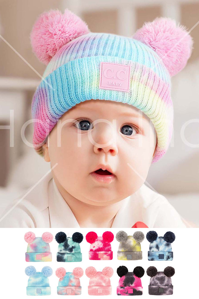 Tie Dye Baby Beanie with Rubber Patch in Cotton Candy for kids by BURACQ