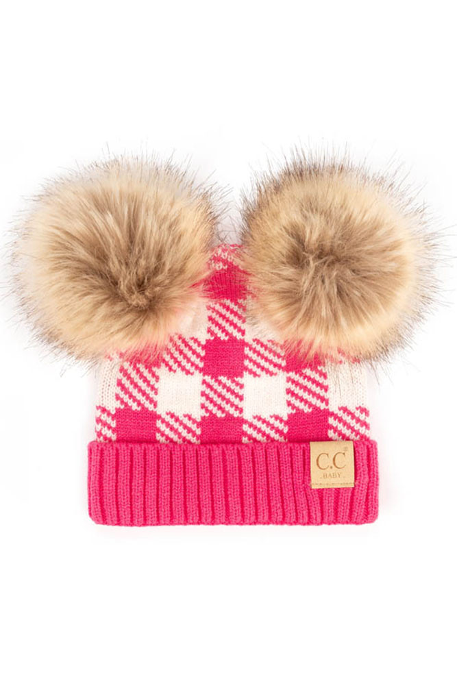 Buffalo Check Baby Beanie with Natural Pom — beanie photo 8