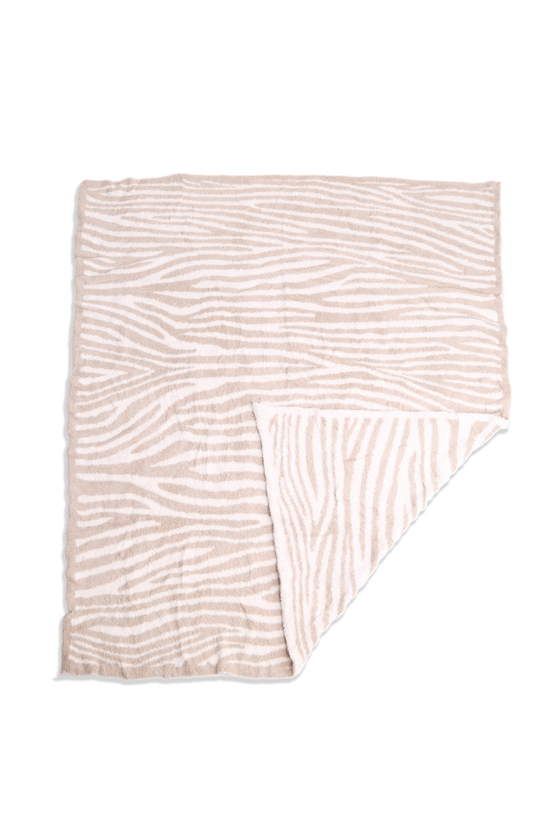 Luxury Soft Zebra Print Throw Blanket for Couch and Bed in Beige