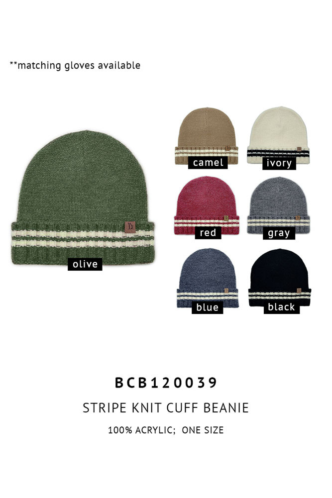 Women's Striped Knit Super Soft Cuff Beanie — beanie photo 2