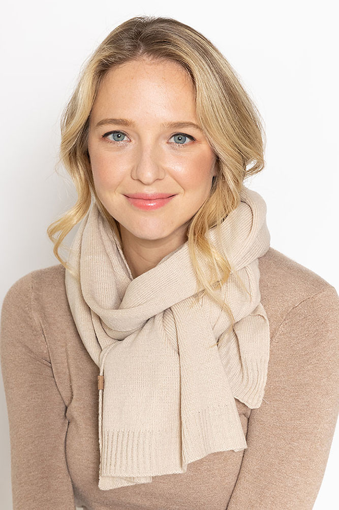 Women's Solid Knit Cozy Soft Scarf in Beige