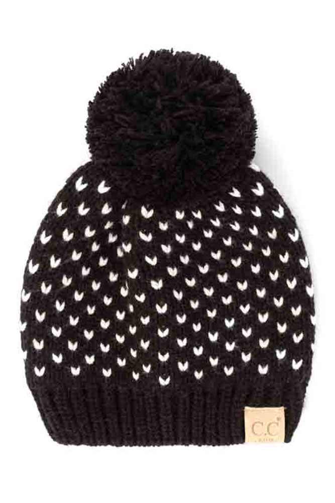 Kids Heart Pattern Knit Beanie with Pom — beanie photo 4