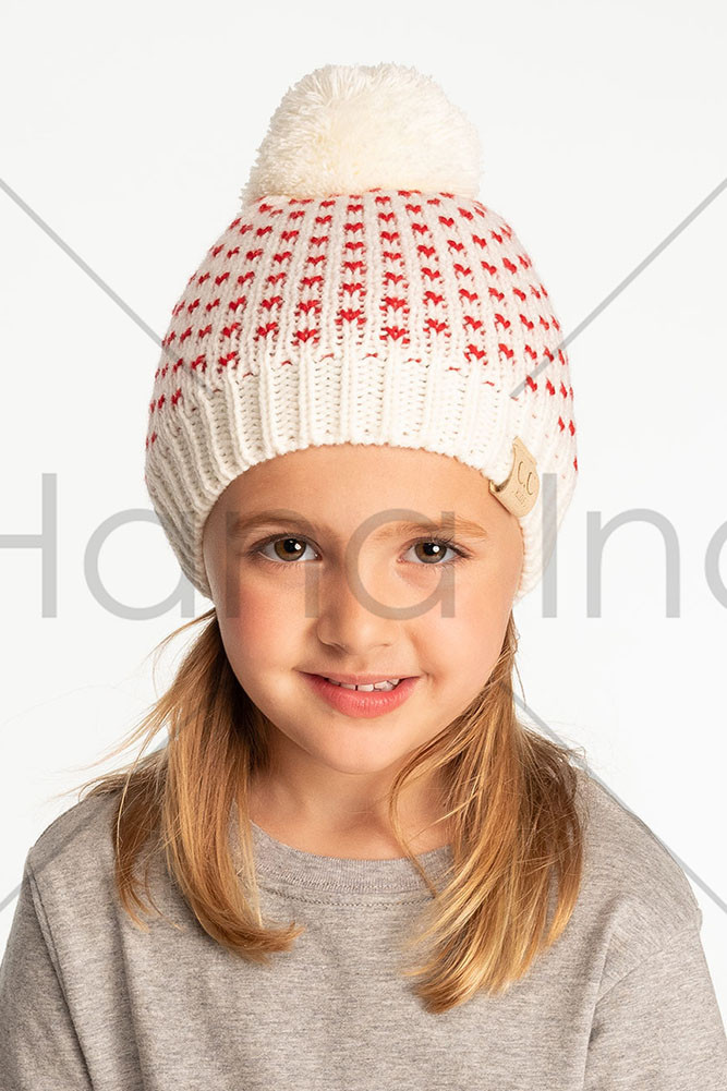 Kids Heart Pattern Knit Beanie with Pom — beanie photo 3