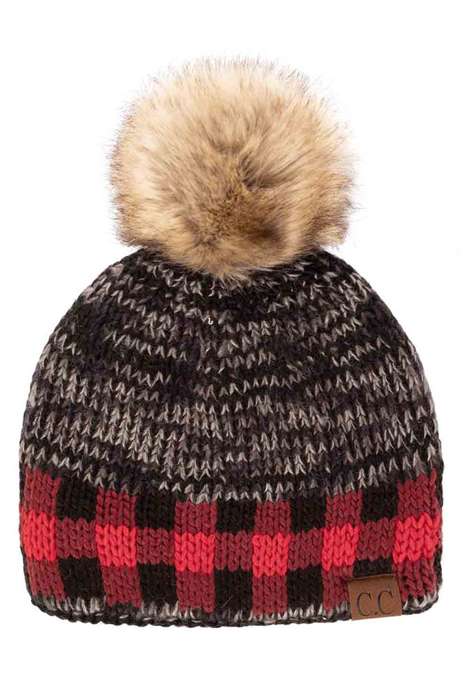 Women's Heather Chuck Beanie with Check Pattern Band — beanie photo 6