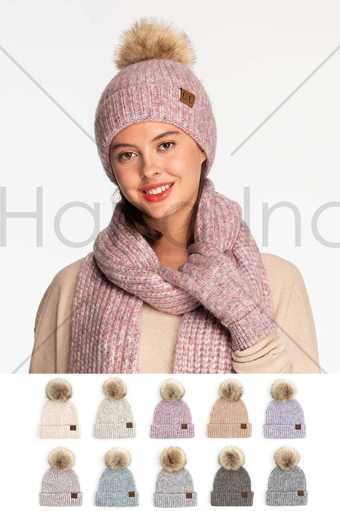 Women's Classic Rib Beanie with Faux Fur Pom by BURACQ