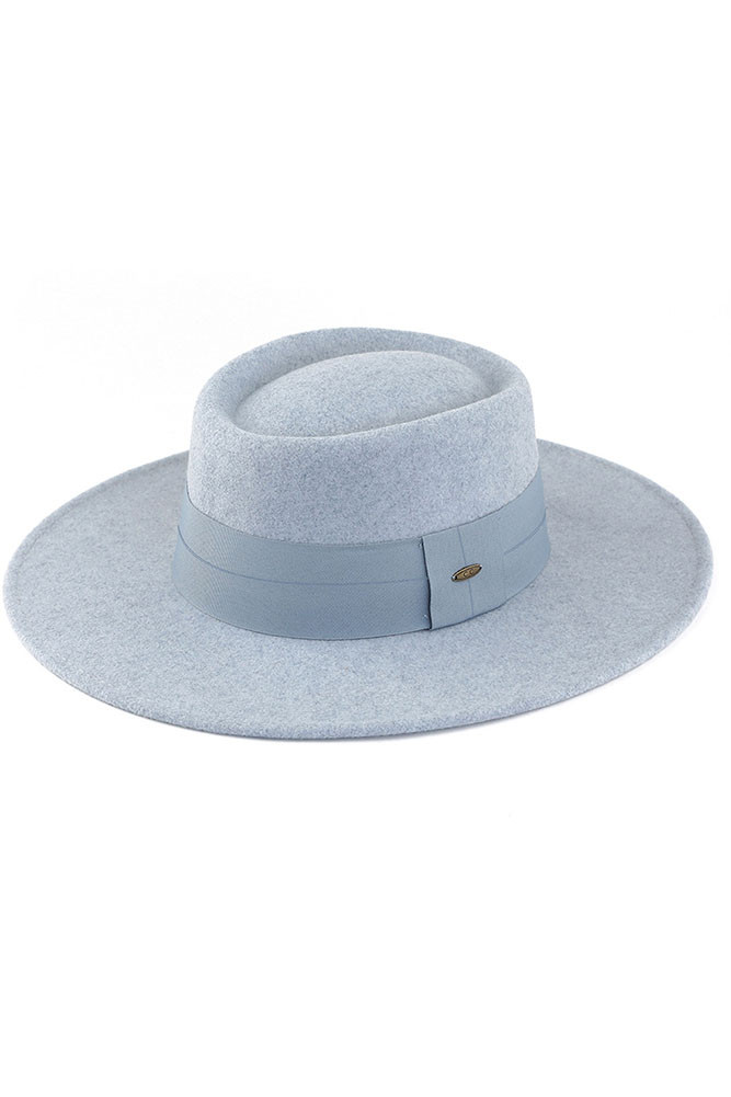 Women's Heather Telescope Crown Vegan Felt Hat with Wide Band Trim — hat photo 6