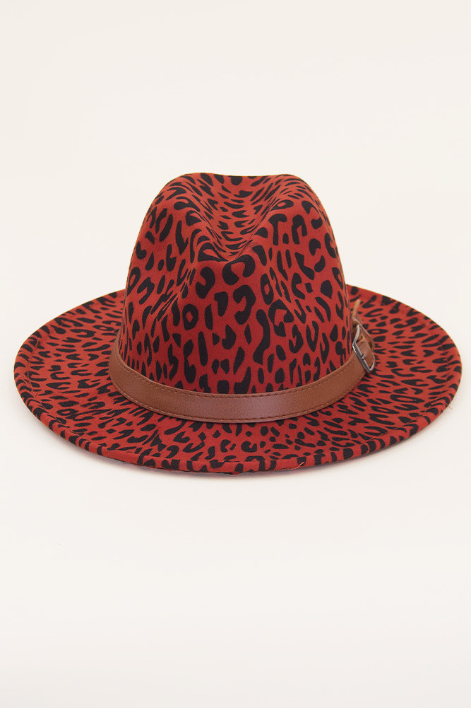 Women's Leopard Pattern Fedora Hat with Belt — fedora photo 2