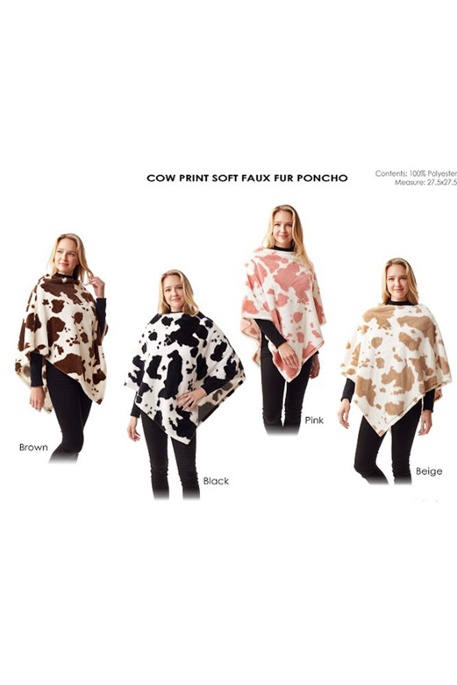 Women's Cow Print Faux Fur Poncho by BURACQ