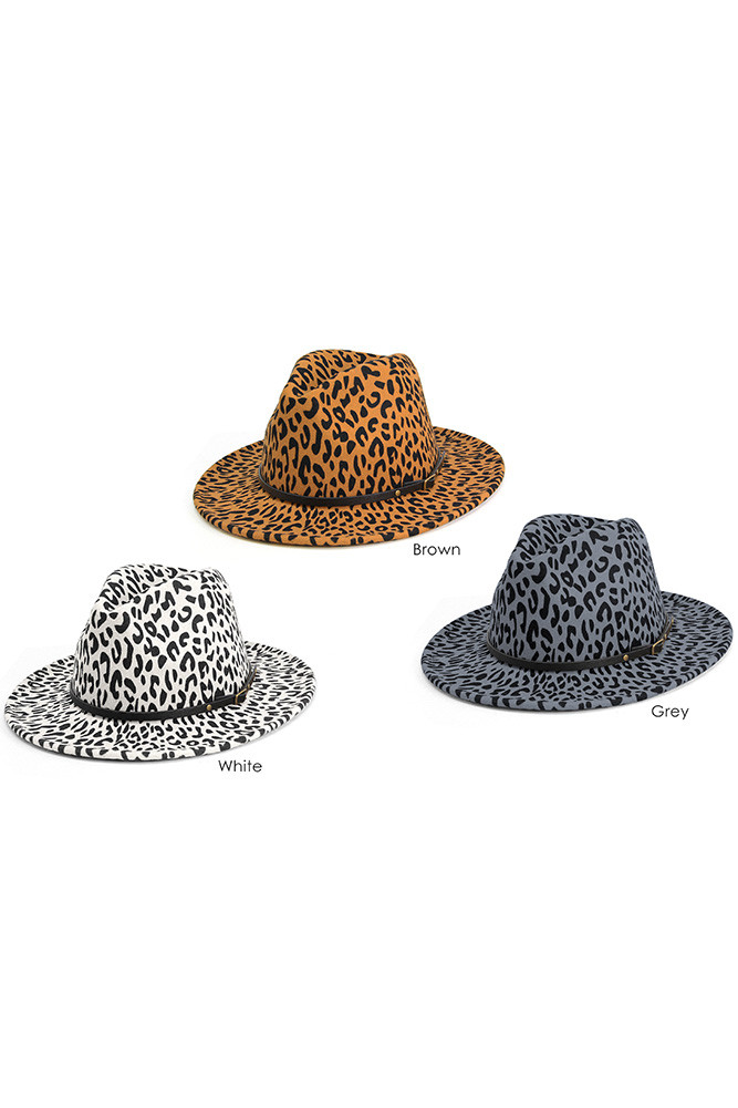 Women's Belt Buckle Trim Leopard Print Felt Hat by BURACQ