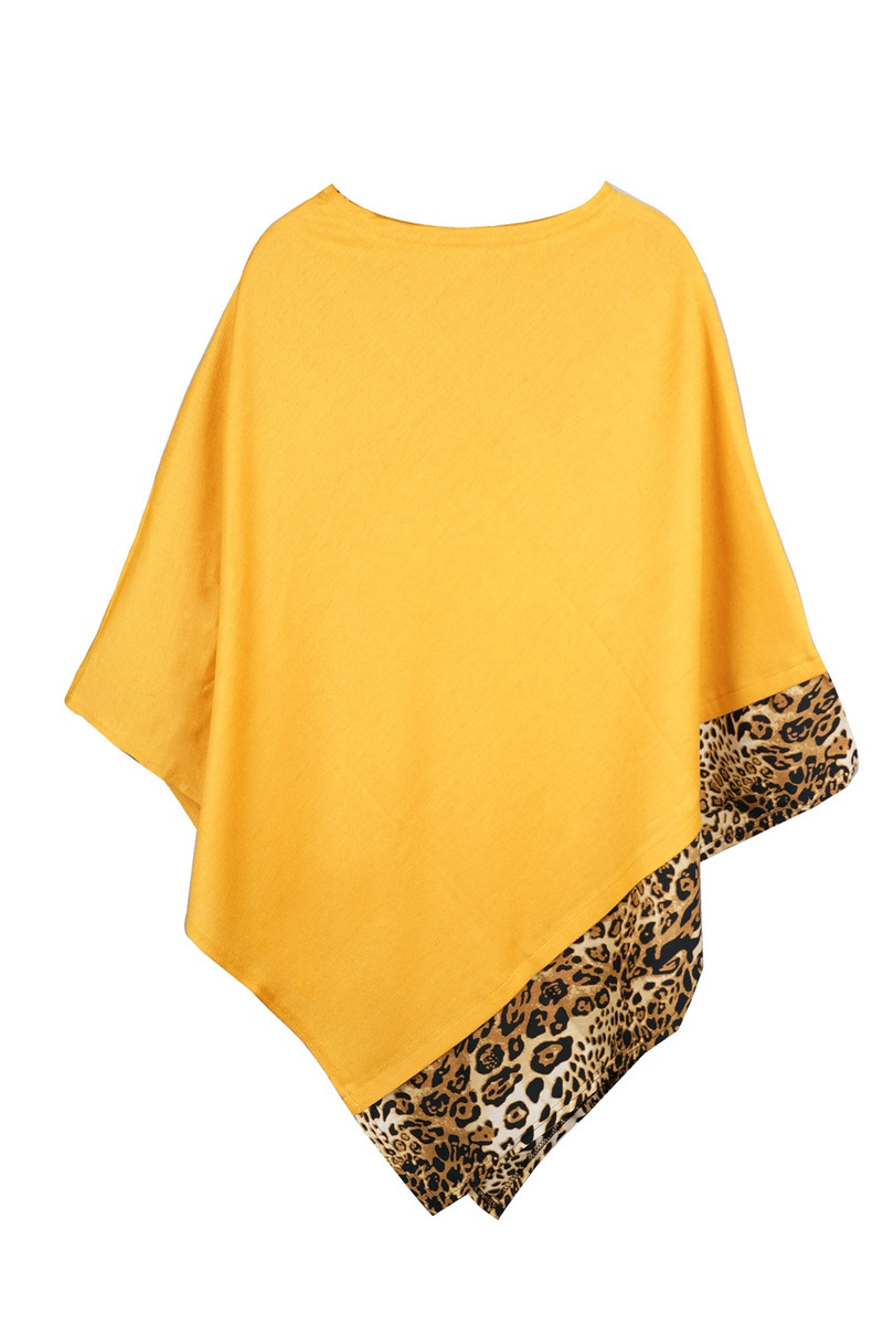 Women's Leopard Trim Solid Poncho — poncho photo 2