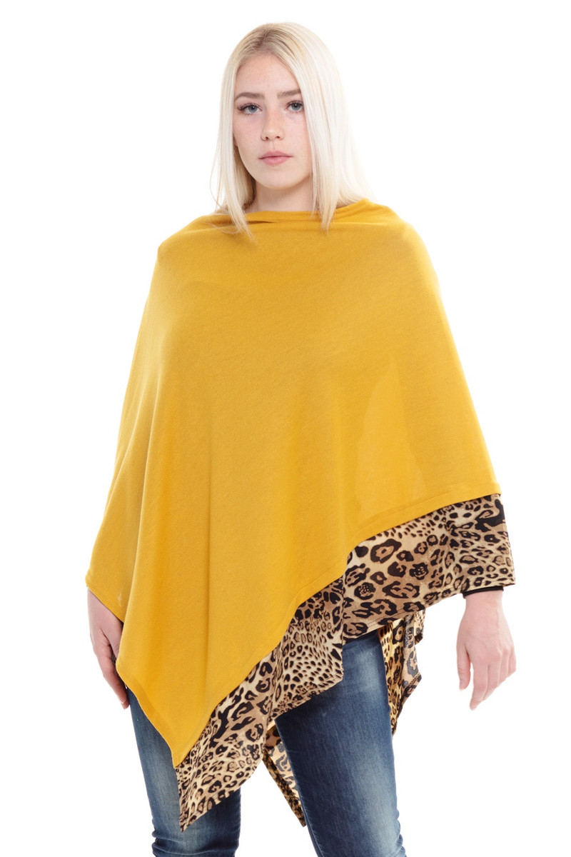 Women's Leopard Trim Solid Poncho — poncho photo 8