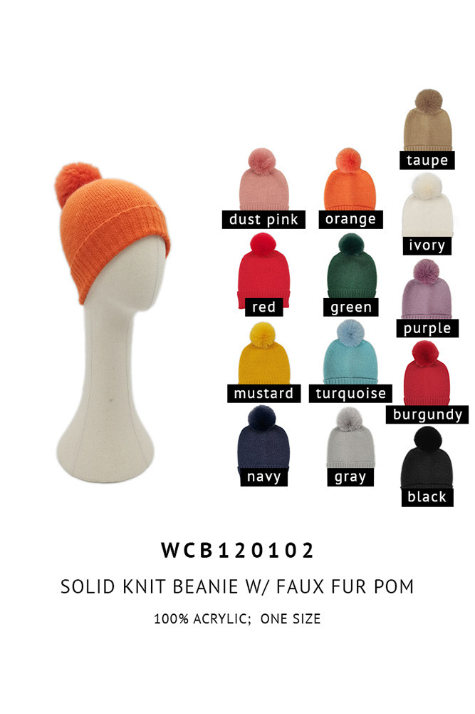 Women's Solid Knit Beanie with Pom — beanie photo 2