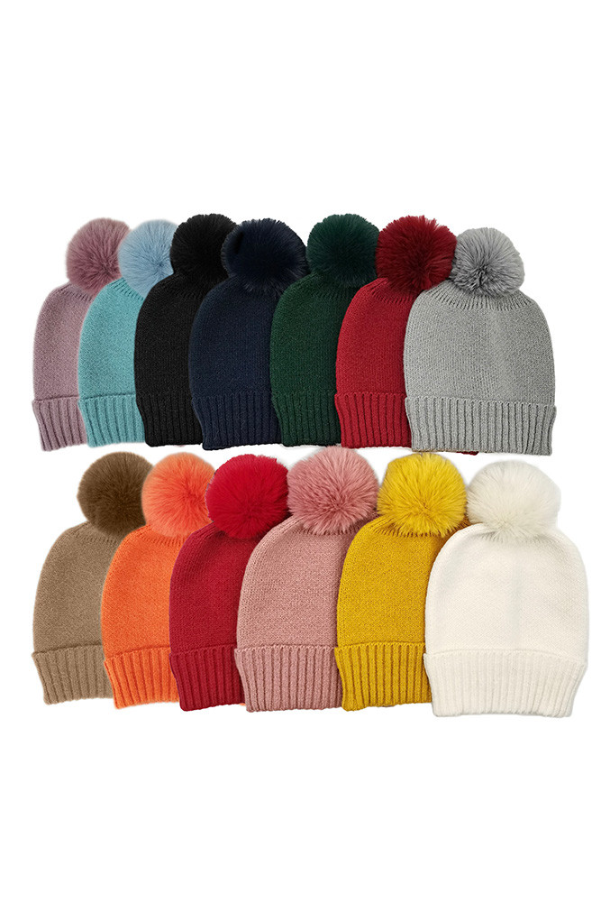 Women's Solid Knit Beanie with Pom — beanie photo 3