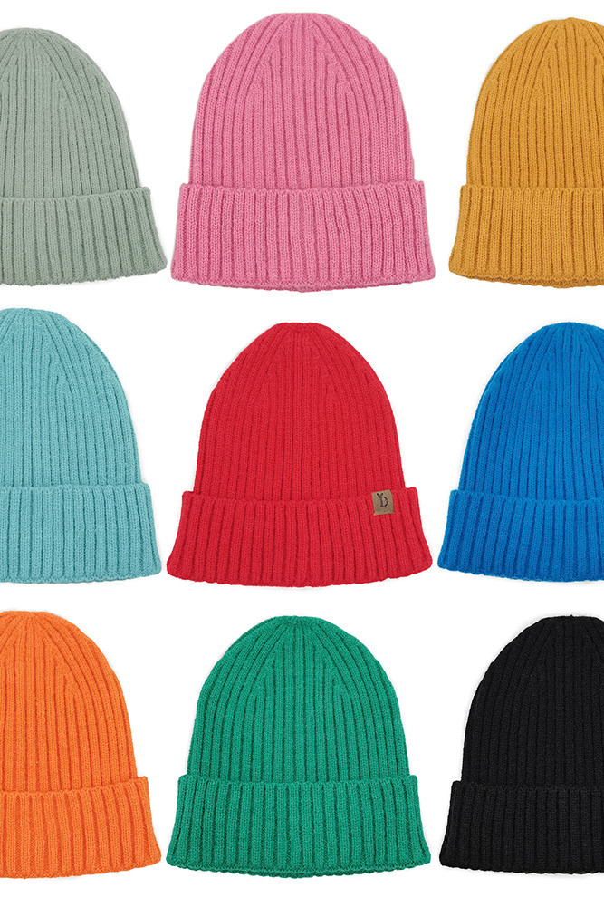 Women's Solid Ribbed Knit Cuff Beanie by BURACQ