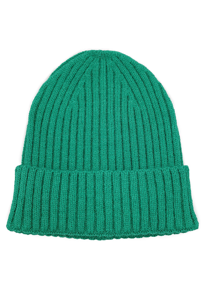 Women's Solid Ribbed Knit Cuff Beanie in Green