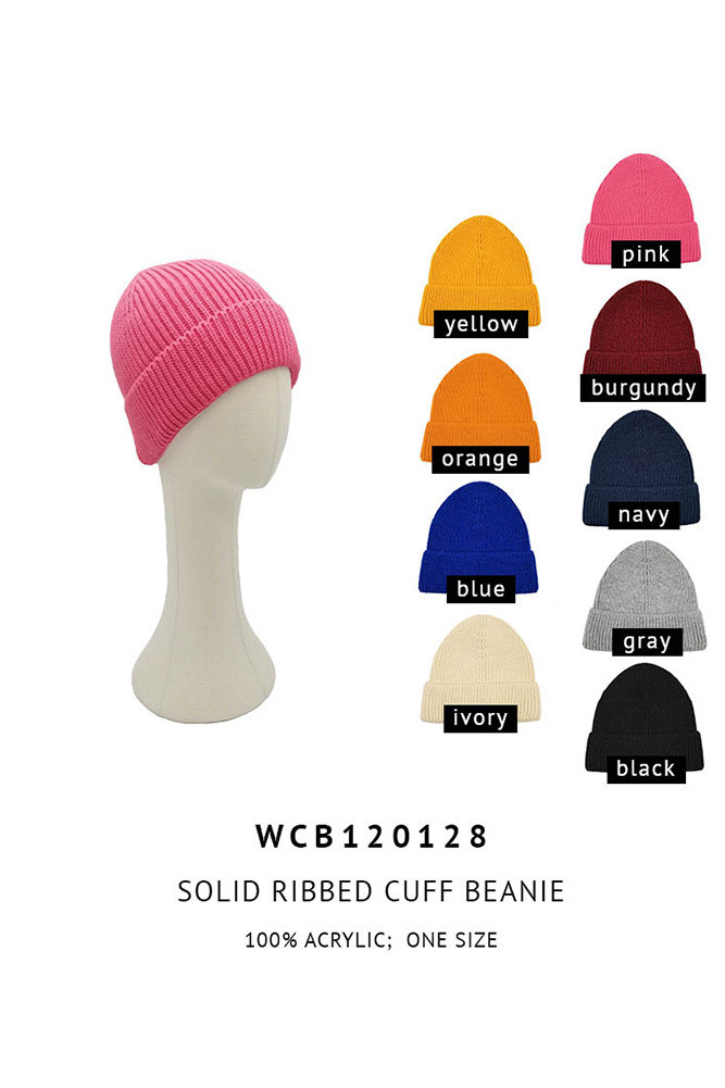 Women's Solid Ribbed Knit Cuff Beanie — beanie photo 2