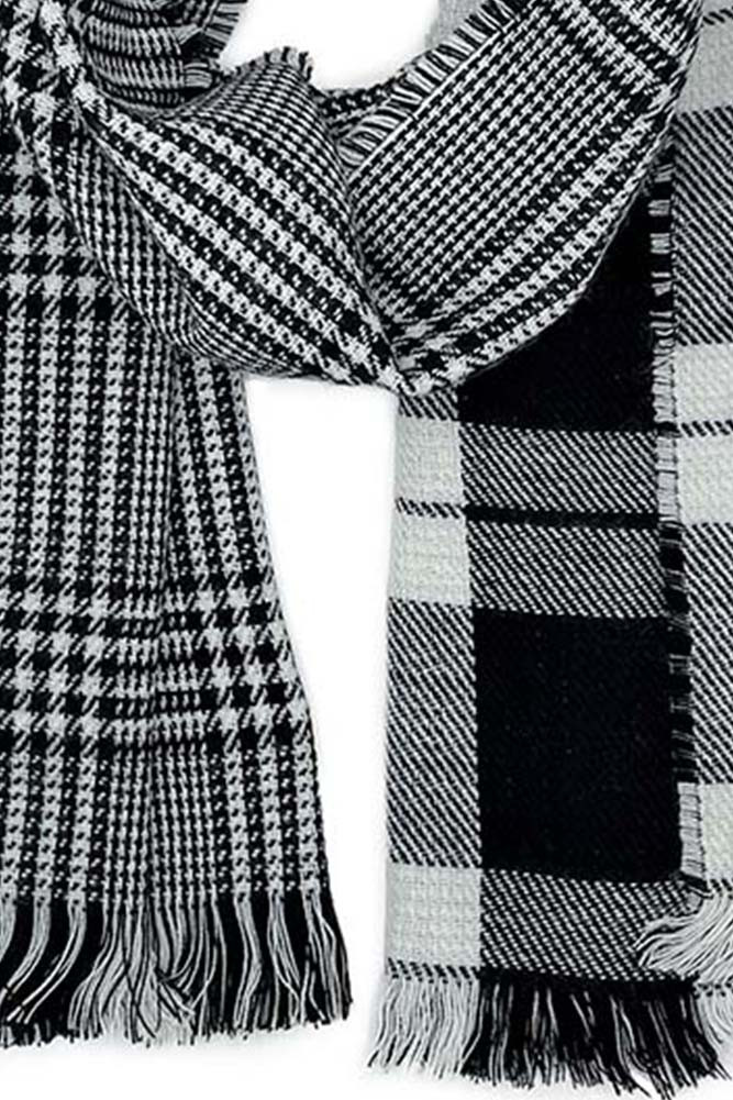 Women's Reversible Plaid and Check Cozy Soft Scarf in Black