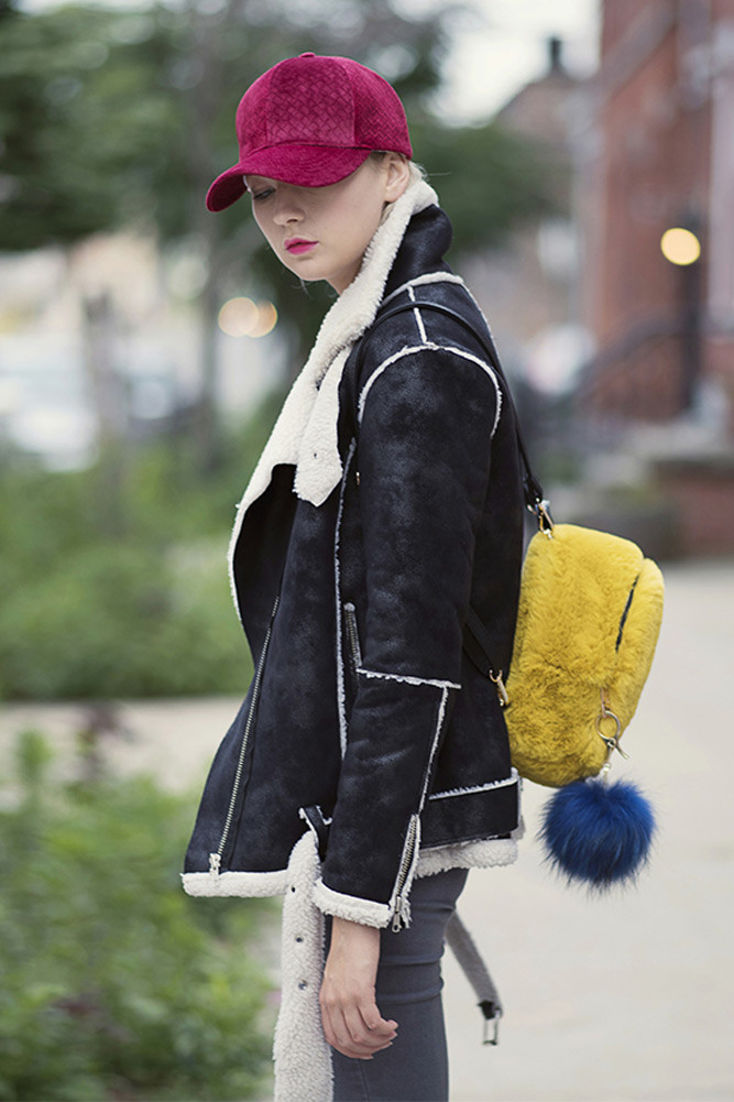 Women's Faux Fur Solid Backpack — backpack photo 3