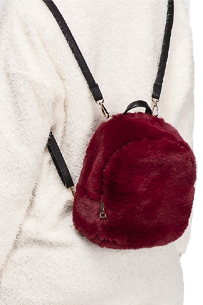 Women's Faux Fur Solid Backpack — backpack photo 5