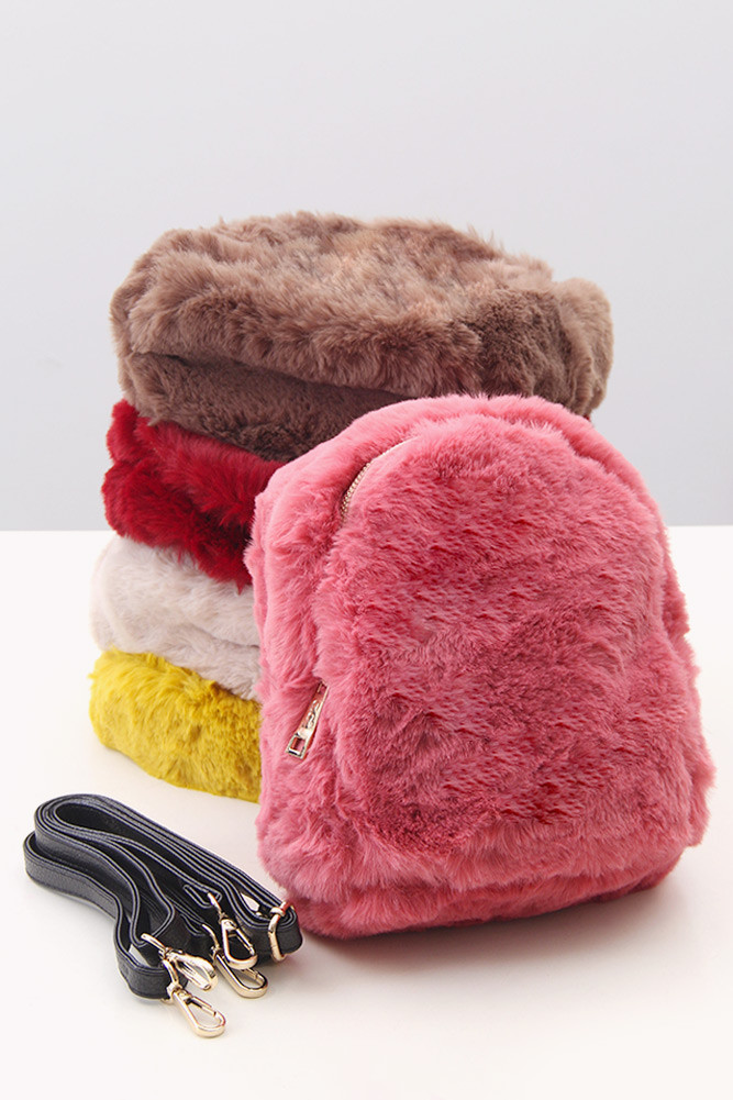 Women's Faux Fur Solid Backpack by BURACQ