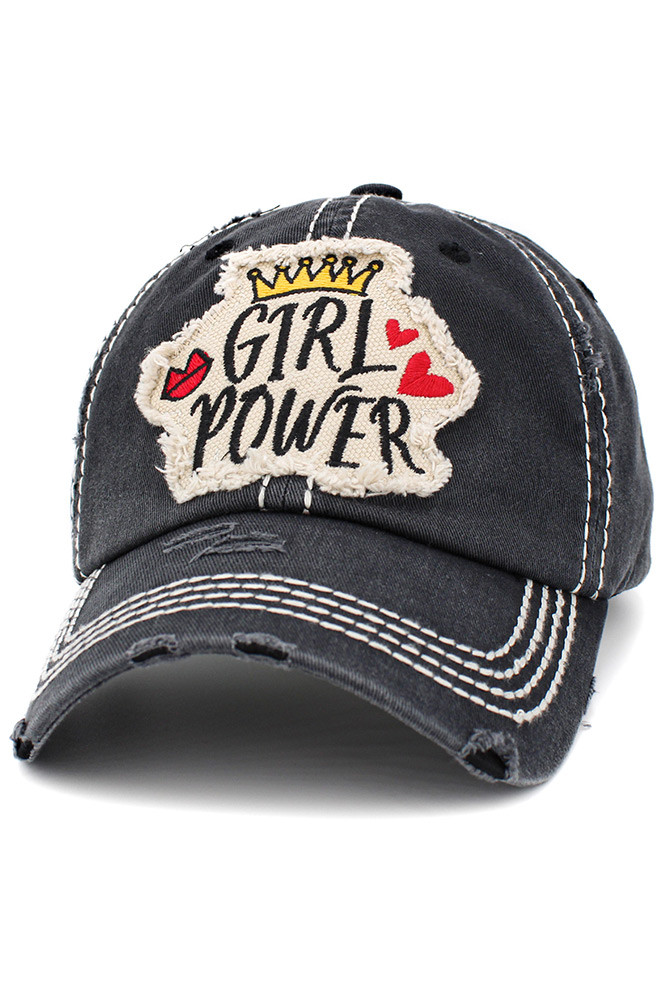 Girl Power Washed Vintage Cap in Black