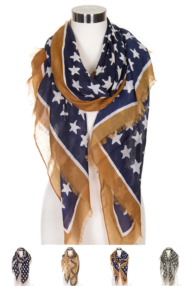 Women's American Flag Theme Star Pattern Oblong Scarf — scarf photo 2