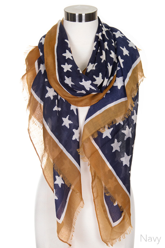 Women's American Flag Theme Star Pattern Oblong Scarf — scarf photo 6