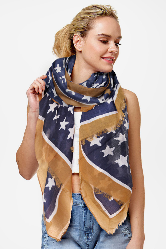 Women's American Flag Theme Star Pattern Oblong Scarf by BURACQ