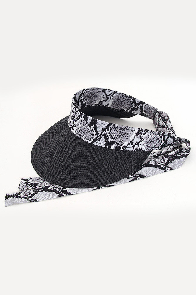 Women's Snake Pattern Bow Straw Visor in Black