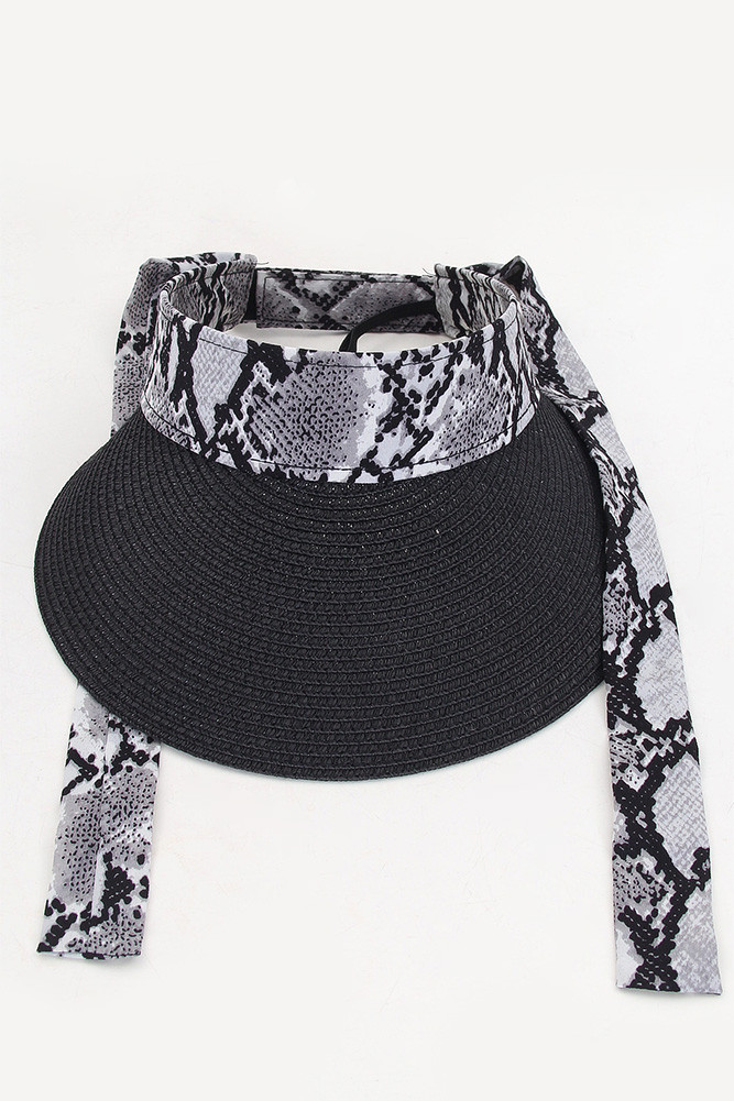 Women's Snake Pattern Bow Straw Visor in Black